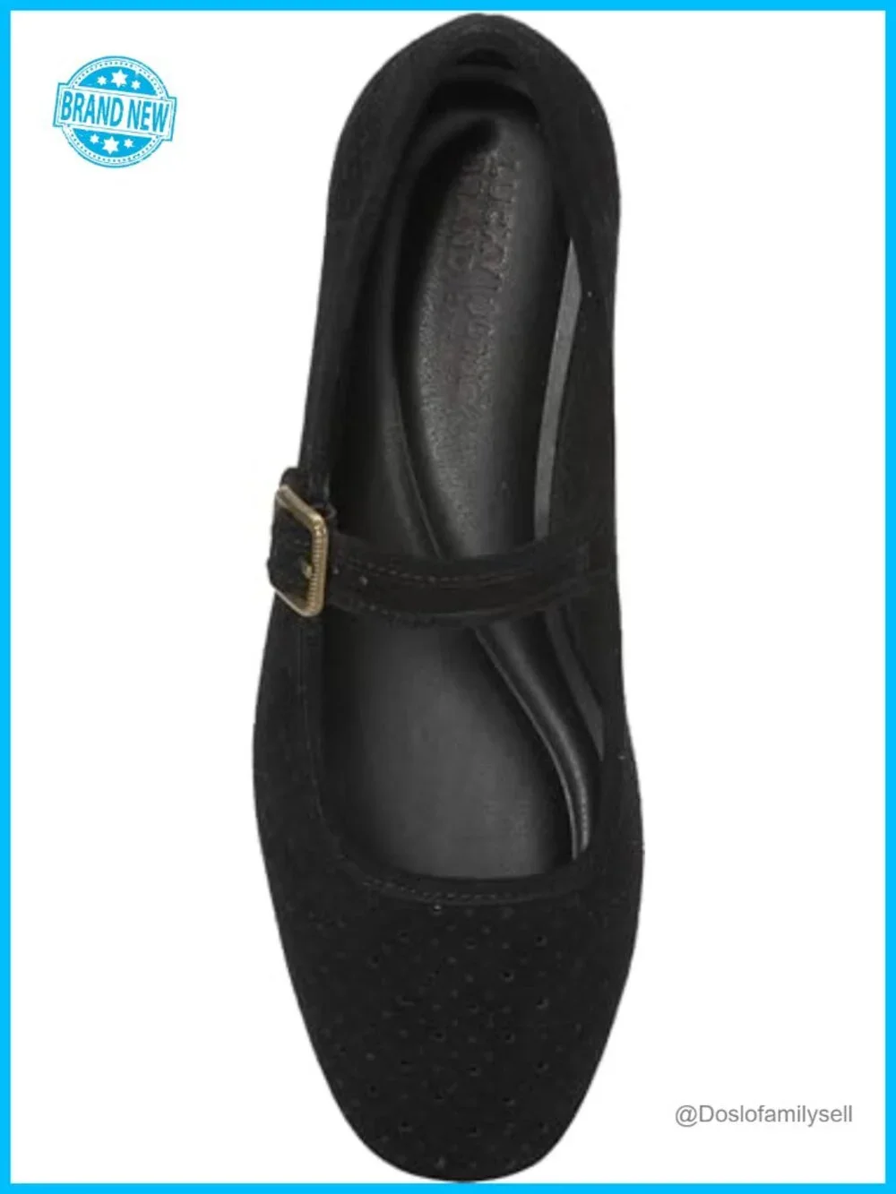 Perforated Suede Mary Jane Flats with Buckle Closure